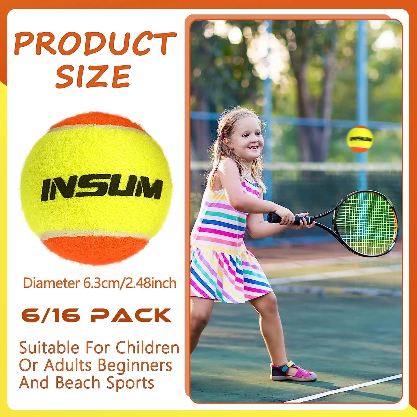 Beach Tennis Balls Professional 3/6/12/60 Pcs ITF Approved Stage2 BeachTrainning Balls for Kids and Beginner