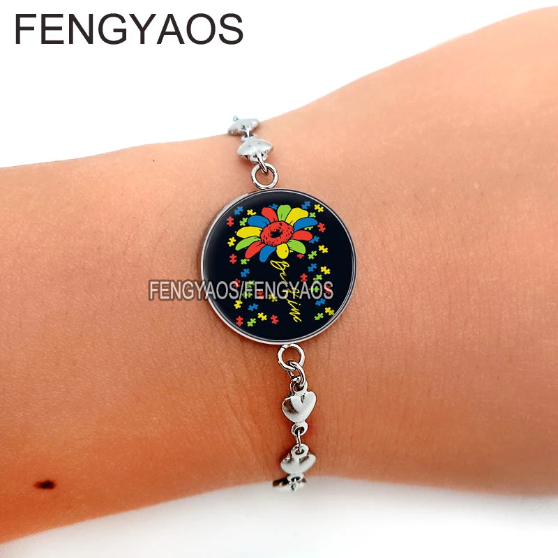 Stainless Steel Autism Awareness Bracelet Autistic Symbol Bangles Gift for Girls