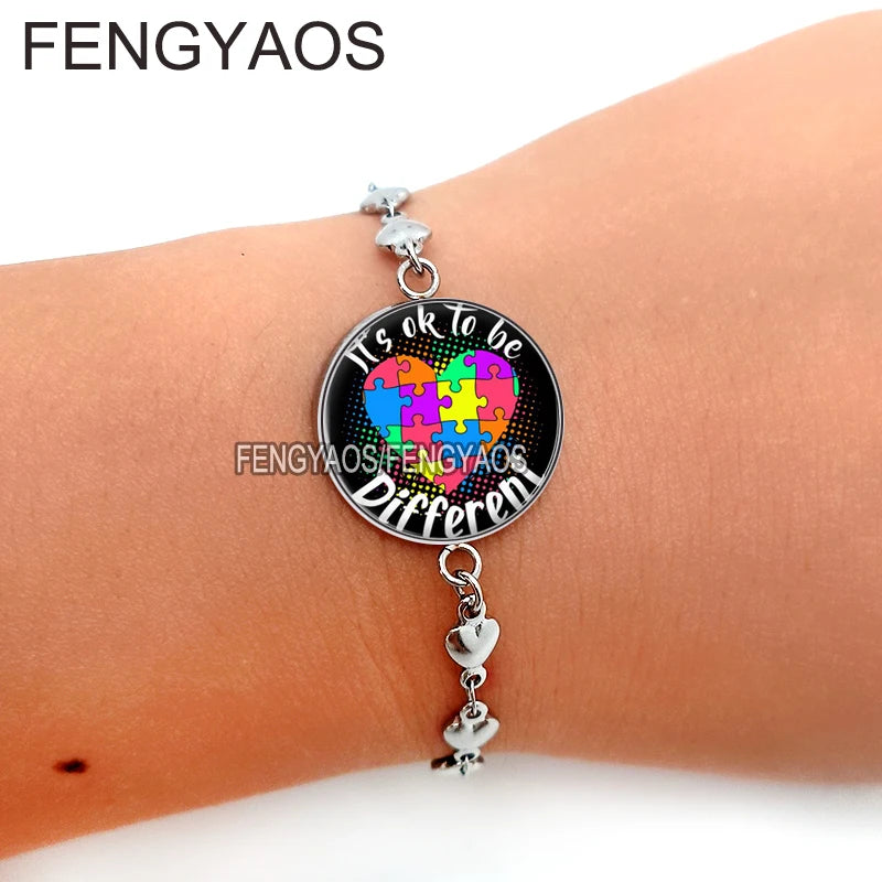 Stainless Steel Autism Awareness Bracelet Autistic Symbol Bangles Gift for Girls