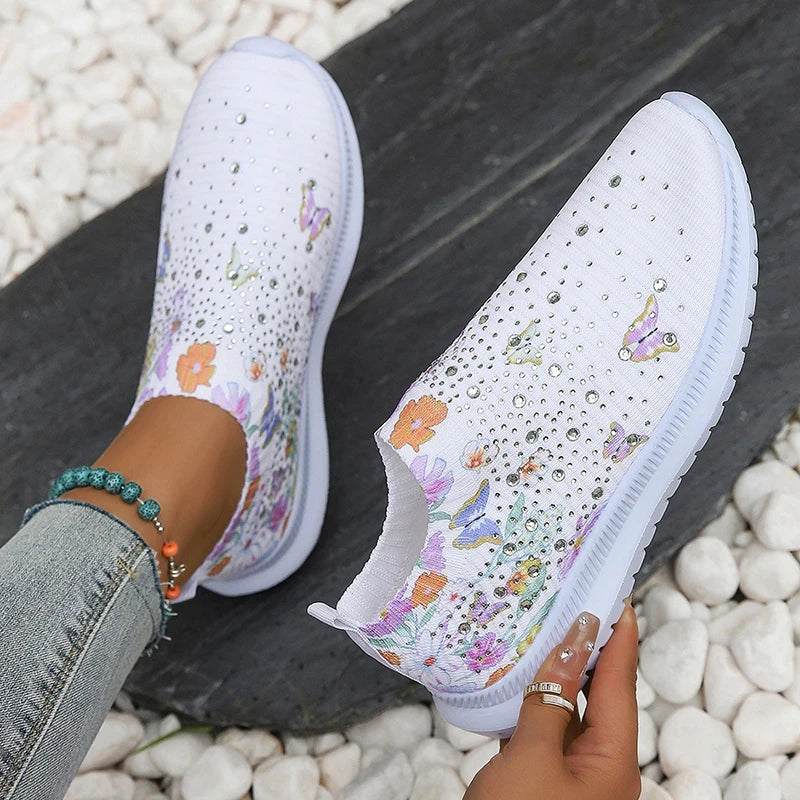 Women's Soft Printed Flats Autumn Breathable Knitted Platform Sneakers Woman Chinese Style Flowers Casual Shoes Plus Size 43