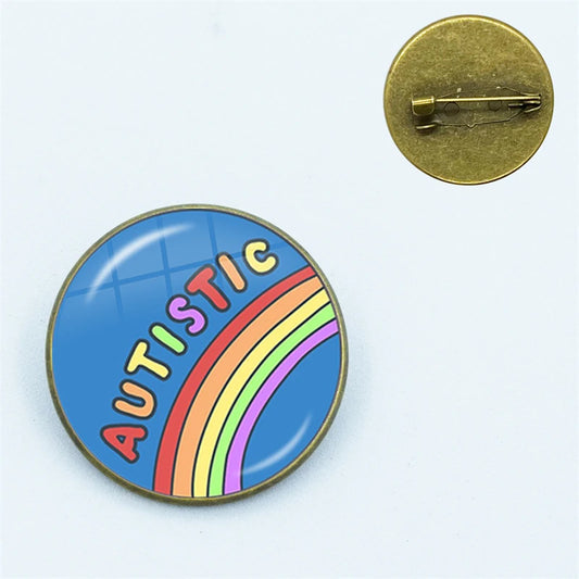 Autistic Rainbow Glass Pin Brooches Shirt Lapel Teacher Tote Bag Backpacks Badge Cartoon Gift Brooches Pins