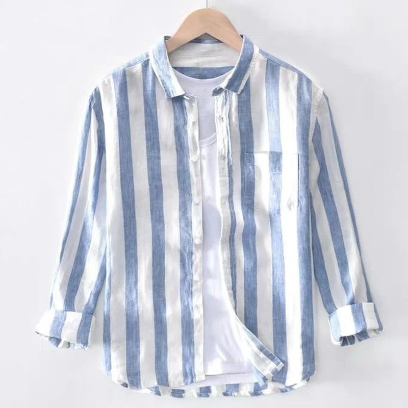 Pockets Street Casual Shirts Fashion Simplicity Handsome Office Lady Striped Loose Men's Clothing Button Spring Summer Sven Thin