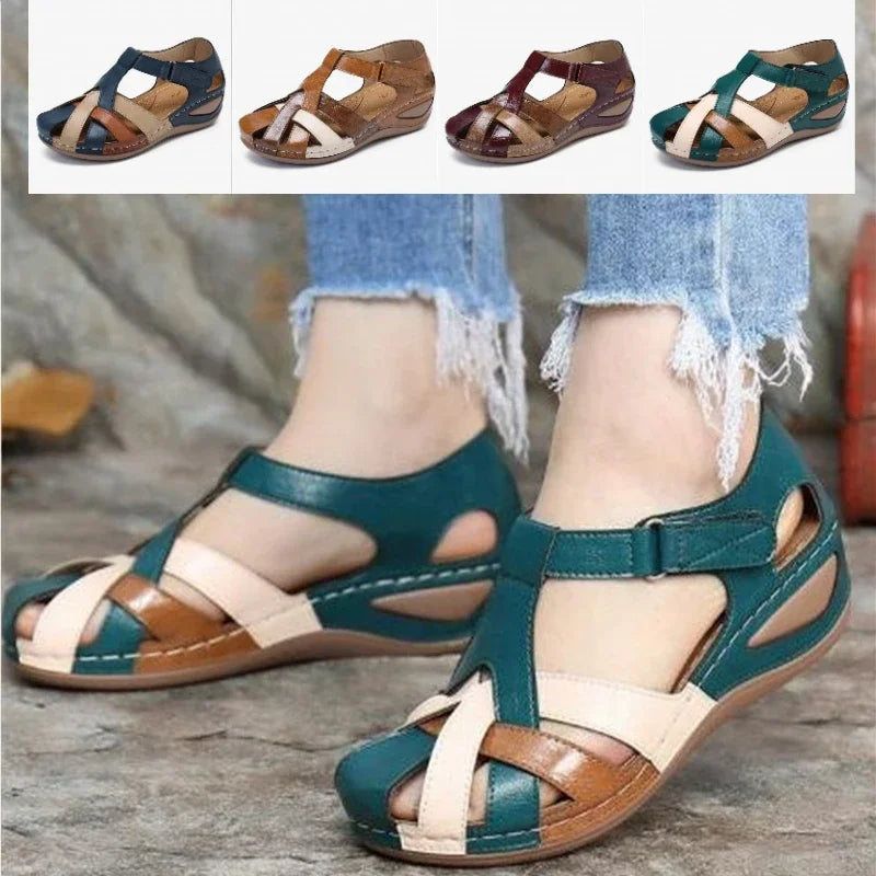 Woman Roman Elegant Low Heels Casual Round Toe Shoes Flat Leather Platform Women's Summer Footwear Sandals 2023 Comfortable Shoe
