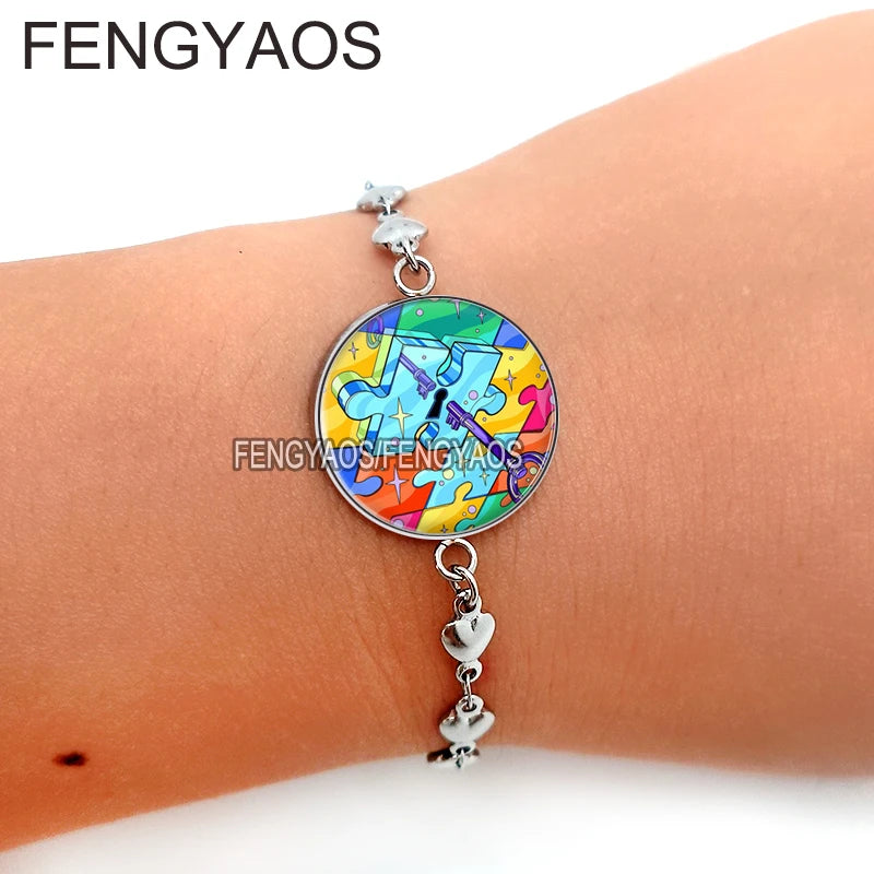 Stainless Steel Autism Awareness Bracelet Autistic Symbol Bangles Gift for Girls