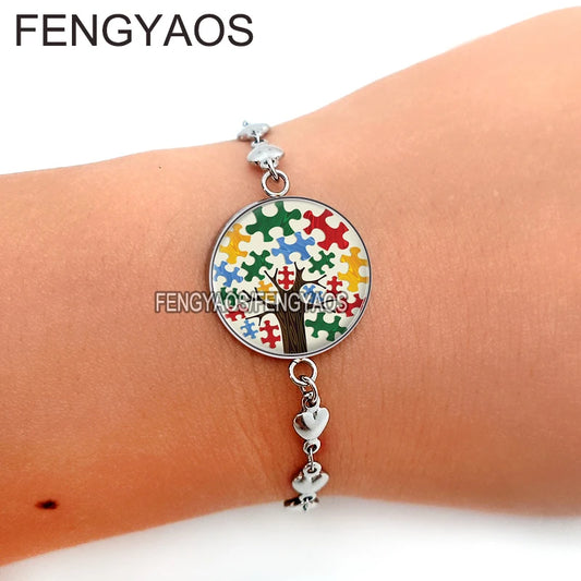 Stainless Steel Autism Awareness Bracelet Autistic Symbol Bangles Gift for Girls