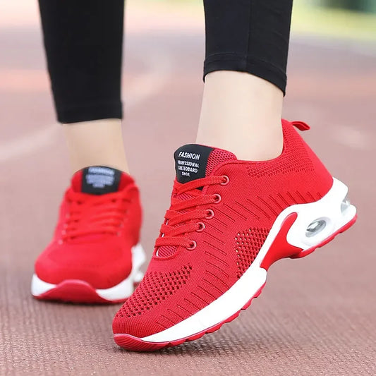 Red Women's Shoes Mesh Sneakers for Women Breathable Platform Walking Shoes Light Tennis Shoes Ladies Athletic Training Footwear