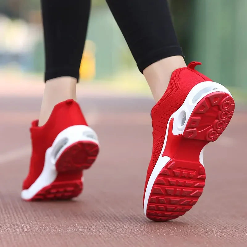 Red Women's Shoes Mesh Sneakers for Women Breathable Platform Walking Shoes Light Tennis Shoes Ladies Athletic Training Footwear