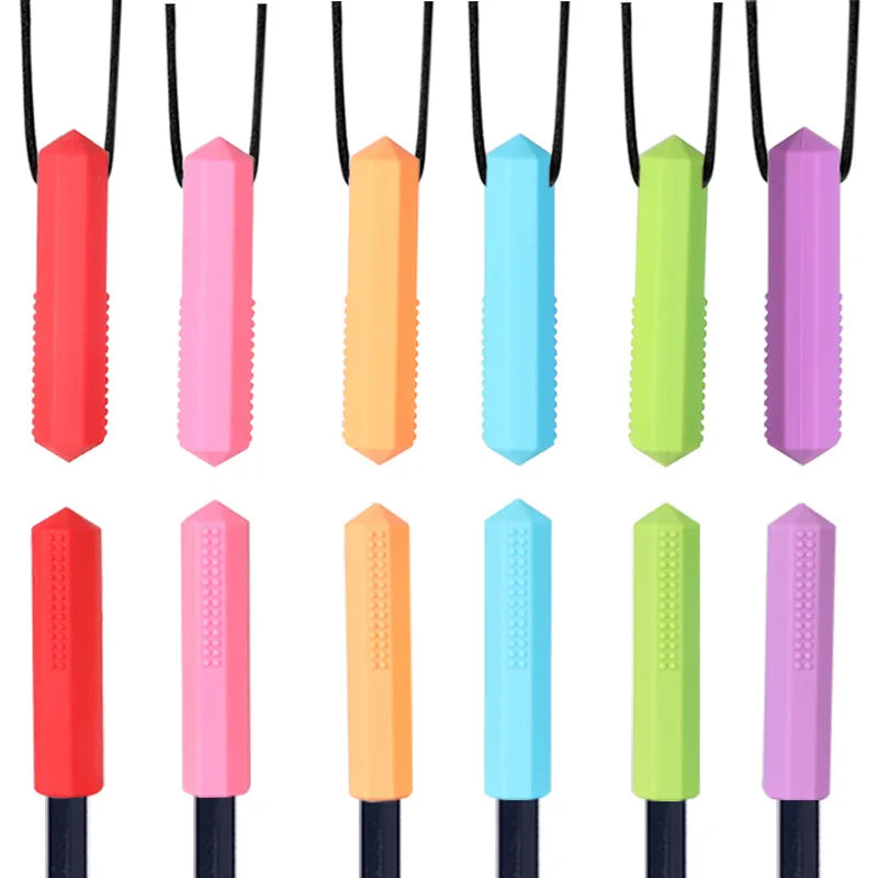 1 Pack Sensory Chewable Necklace Brick Chewy Kids Silicone Bite Pencil Tip Teeth Toy, Silicone Teeth for Autistic Kids