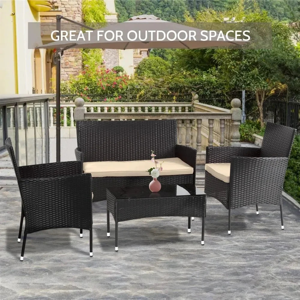 Patio Furniture Set 4 Pieces Outdoor Rattan Chair Wicker Sofa Garden Conversation Bistro Sets for Yard patio furniture outdoor