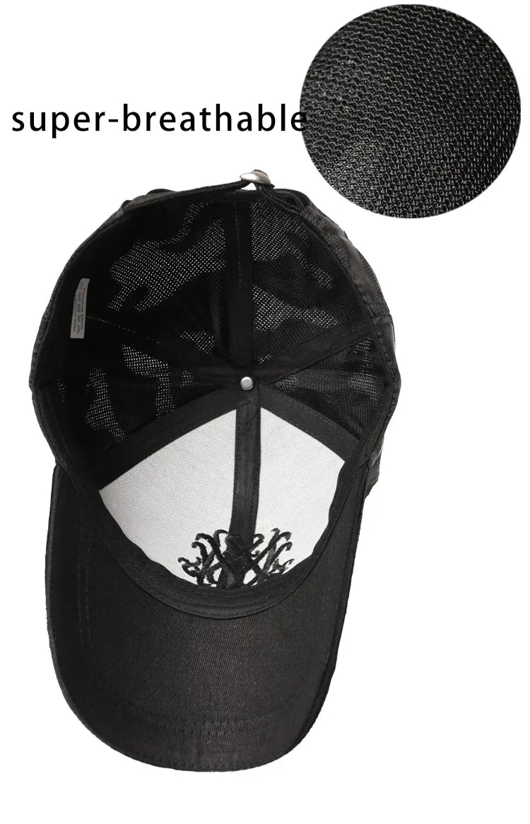 Men's Black Baseball Cap Embroidery Totem Military Camouflage Trucker Hat New Hip Hop Luxury Summer Sun Male  Sport Mesh Brand